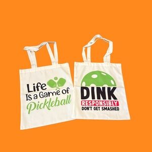 Pickleball Themed Tote Bags - White and Green NIP